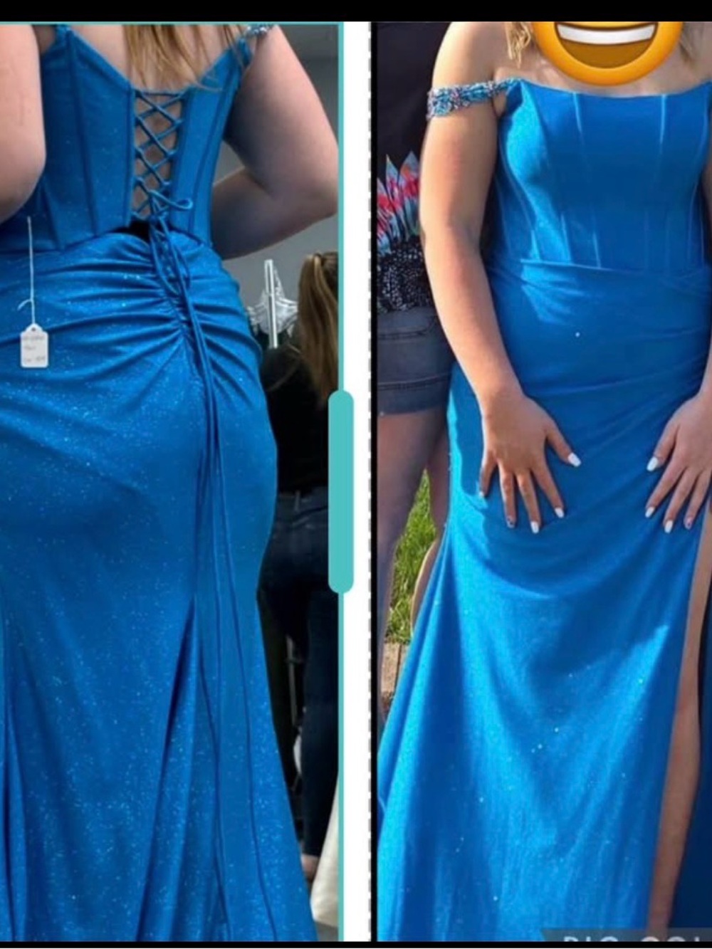 Off-Shoulder Sparkle Blue Prom Dress